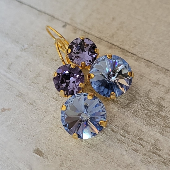 Austrian Crystal Two Stone Earrings in Gold - Picture 11 of 11